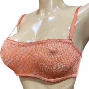 Victorias Secret strapless lace mesh underwire bandeau bralette bra ging…